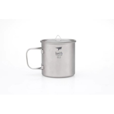 Keith Mug Single-Wall Titanium Mug With Folding Handle And Lid 650ml Camping