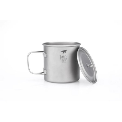 Keith Mug Single-Wall Titanium Mug With Folding Handle And Lid 650ml Camping