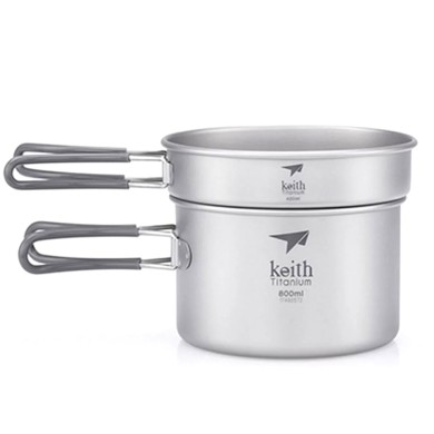 Keith Titanium 2-Piece Pot And Pan Cook Set 800/400ml Camping