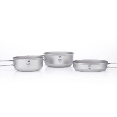 Keith Pan Cook 3-Piece Titanium Pot And Pan Cook Set 680/550/500ml