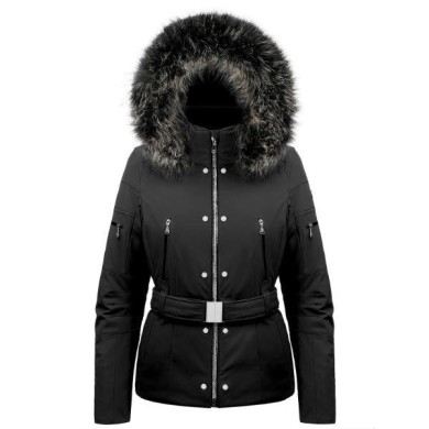 Poivre Blanc Women's Ski Jacket Belted with Faux Removable Hood